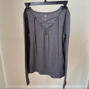 gray Long sleeve tie up fitted shirt